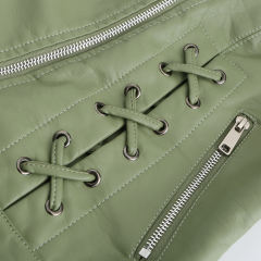 Light Green Zipper &amp; Bandage PU Leather Jacket TQK280142-28