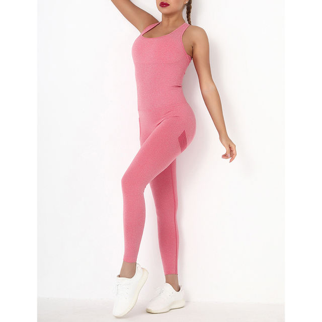 Red Back-Criss Seamless Yoga One Piece Jumpsuit TQE91567-3
