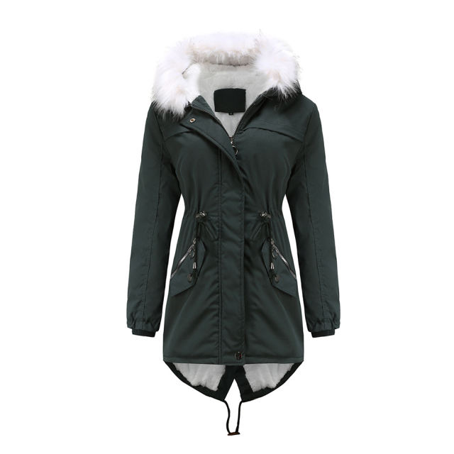 Dark Green Fur Collar Warm Hooded Parka Coat TQK280129-36