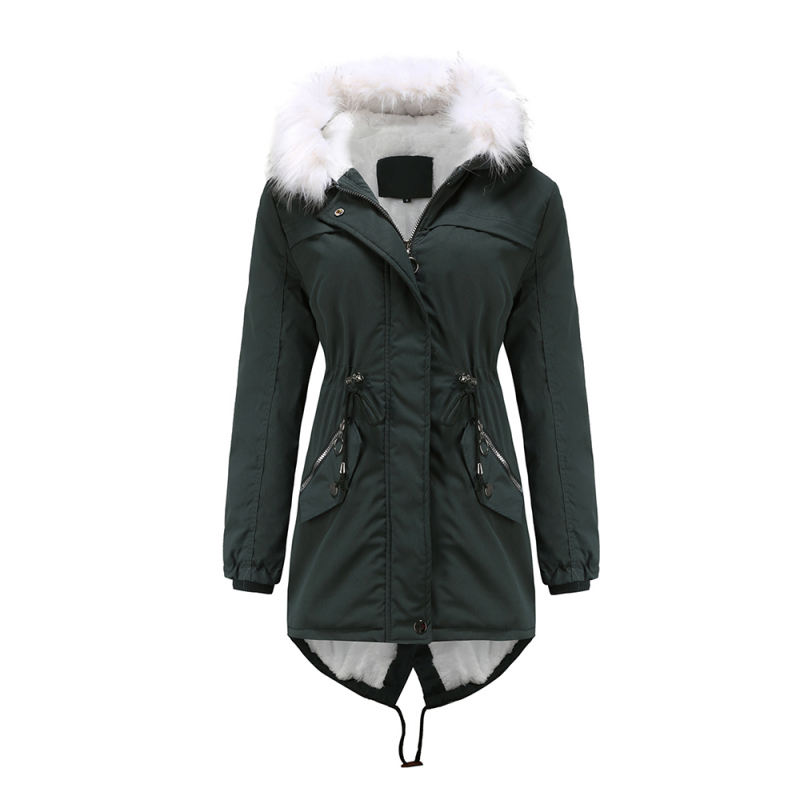 Dark Green Fur Collar Warm Hooded Parka Coat TQK280129-36