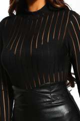 Black High Neck Long Sleeve Bodysuit LC32495-2