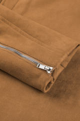 Brown Zipped Notch Collar Short Jacket LC85294-17