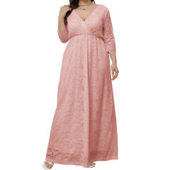 Pink V-Neck Lace Plus Size Dress TQK310997-10