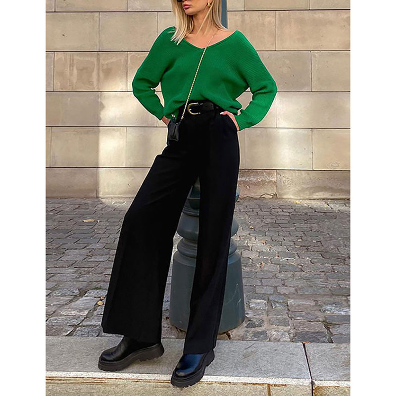 Black High Waisted Draped Wide Leg Pants TQV510042-2