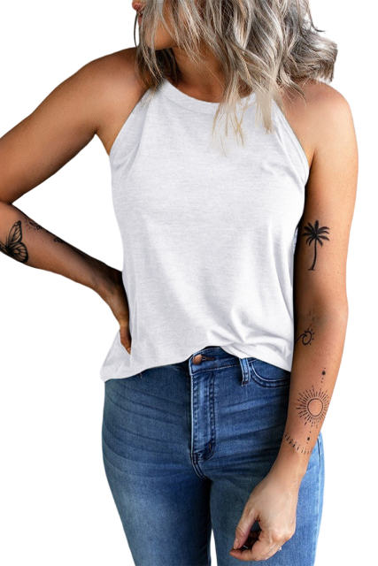 White Plain Halter Neck Tank Top LC2567064-1