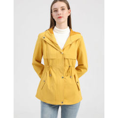 Yellow Waist Drawstring Hooded Outdoor Rainproof Coat TQK280126-7