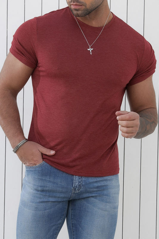Red Solid Basic Crewneck Short Sleeve Men\'s T-shirt MC252852-3