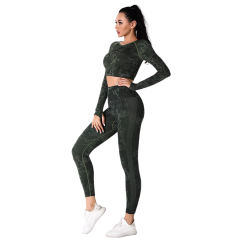 Army Green Camo Knit Seamless Long Sleeve Pant Yoga Set TQE91362-27