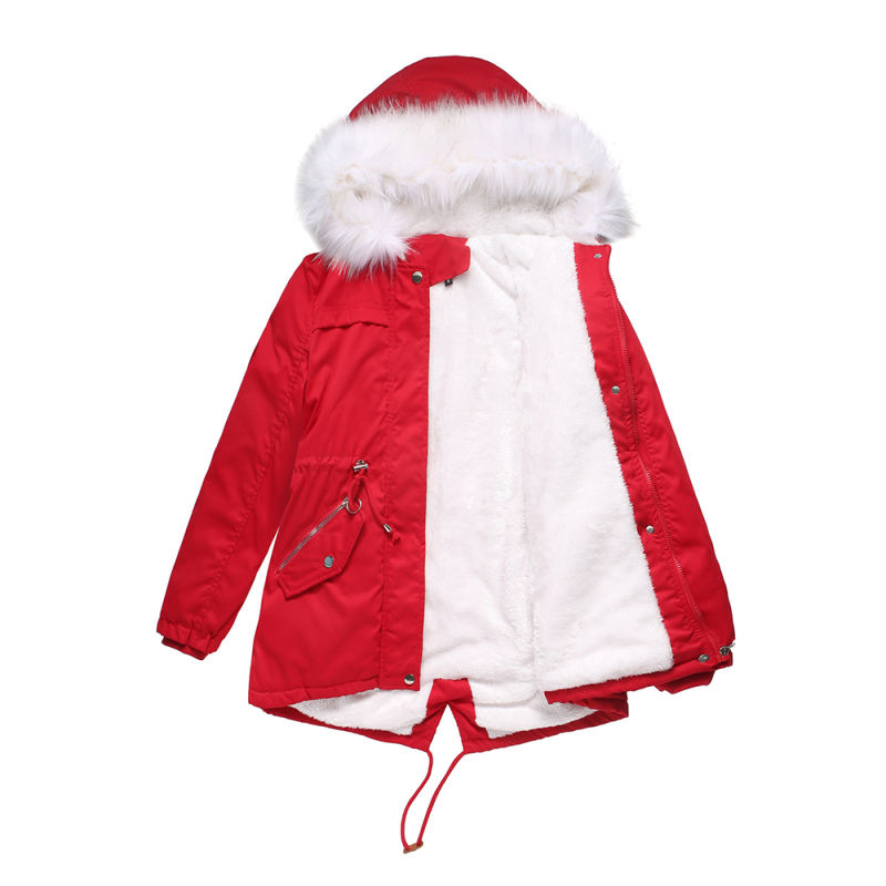 Red Fur Collar Warm Hooded Parka Coat TQK280129-3