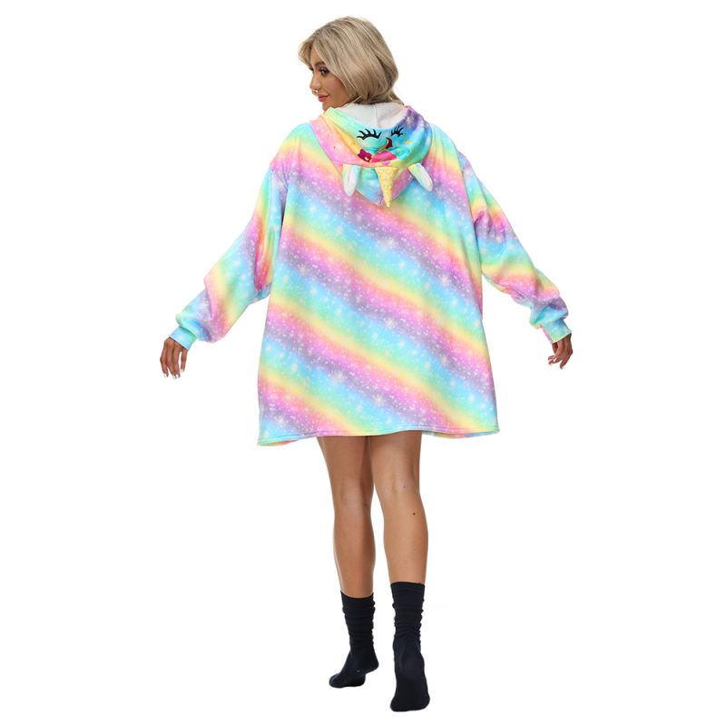 Multicolor Unicorn Cartoon Print Blanket Hoodie TQK230363-29