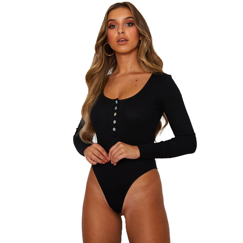 Black Zip Up Long Sleeve Bodysuit TQK550148-2