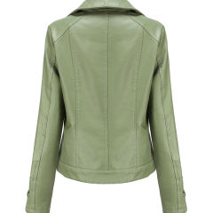 Light Green Zipper &amp; Bandage PU Leather Jacket TQK280142-28