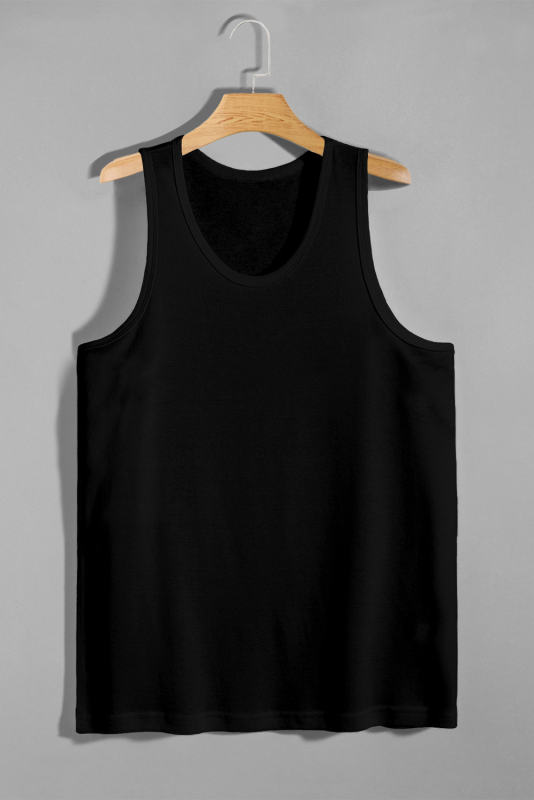 Black Men\'s Solid Crew Neck Sleeveless Top MC256180-2