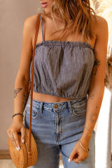 Gray Frill Tight Hem Spaghetti Strap Crop Tank Top LC2565412-11