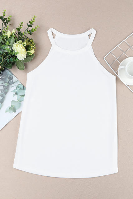 White Plain Halter Neck Tank Top LC2567064-1