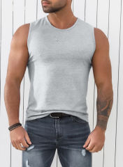 Gray Solid O Neck Slim-fit Men\'s Tank Top MC256181-11