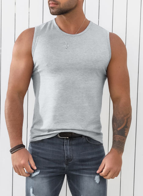 Gray Solid O Neck Slim-fit Men\'s Tank Top MC256181-11