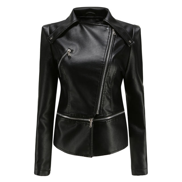 Black Removable Hem Leather PU Leather Jacket TQK280125-2