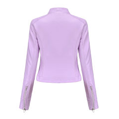Light Purple PU Stand Collar Short Leather Jacket TQK280124-38