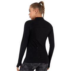 Black Quick Dry Zipper Knit Tight Yoga Tops TQE91363-2