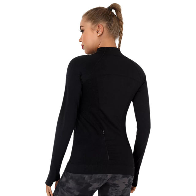 Black Quick Dry Zipper Knit Tight Yoga Tops TQE91363-2