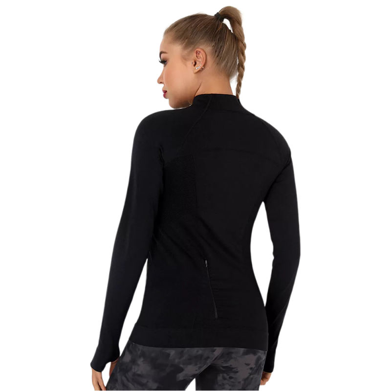 Black Quick Dry Zipper Knit Tight Yoga Tops TQE91363-2