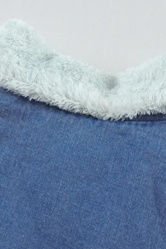 Sky Blue Lapel Collar Button Fleece Jacket LC8511336-4
