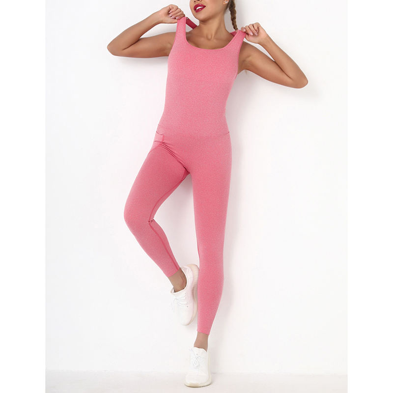 Red Back-Criss Seamless Yoga One Piece Jumpsuit TQE91567-3