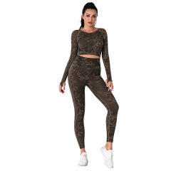 Yellow Camo Knit Seamless Long Sleeve Pant Yoga Set TQE91362-7