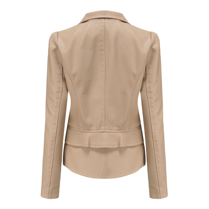 Apricot Removable Hem Leather PU Leather Jacket TQK280125-15