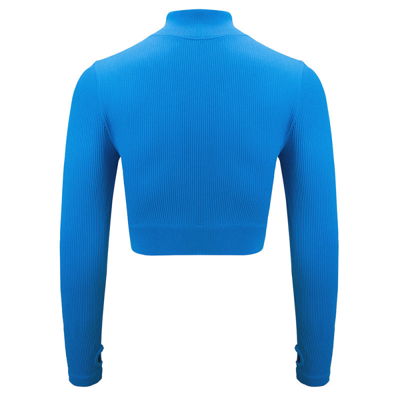 Blue Seamless Stand Collar Jacket with Pant Yoga Set TQK710415-5