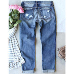 Blue Printed Patchwork Straight Leg Jeans TQF511013-68