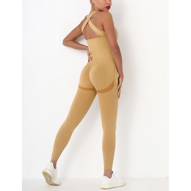 Yellow Back-Criss Seamless Yoga One Piece Jumpsuit TQE91567-7