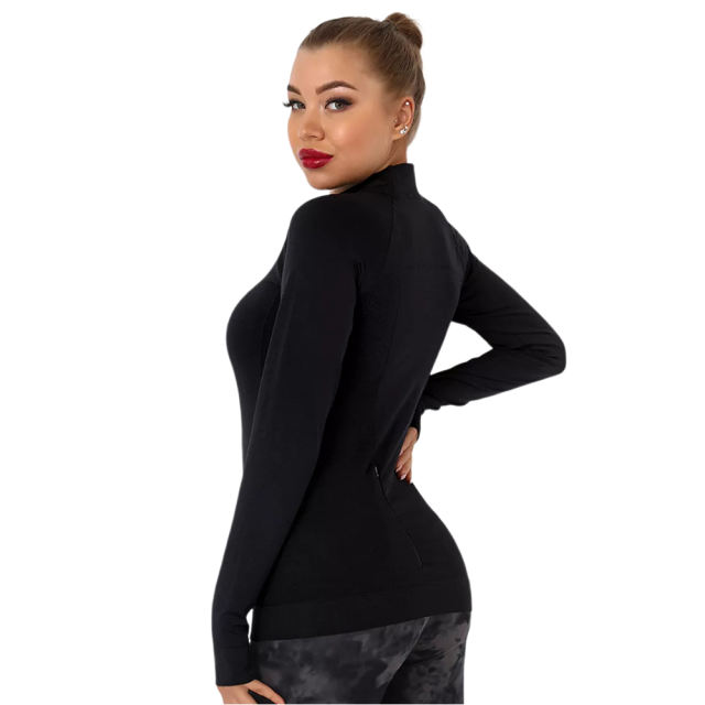 Black Quick Dry Zipper Knit Tight Yoga Tops TQE91363-2
