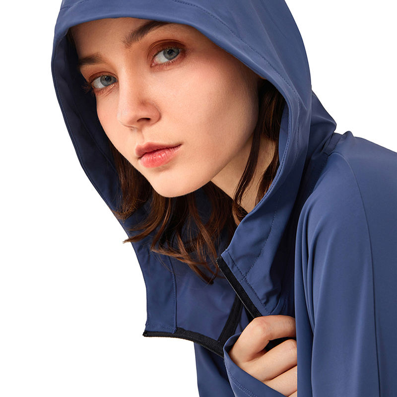 Blue Zipper Hooded Loose Sports Yoga Jacket TQE37029-5