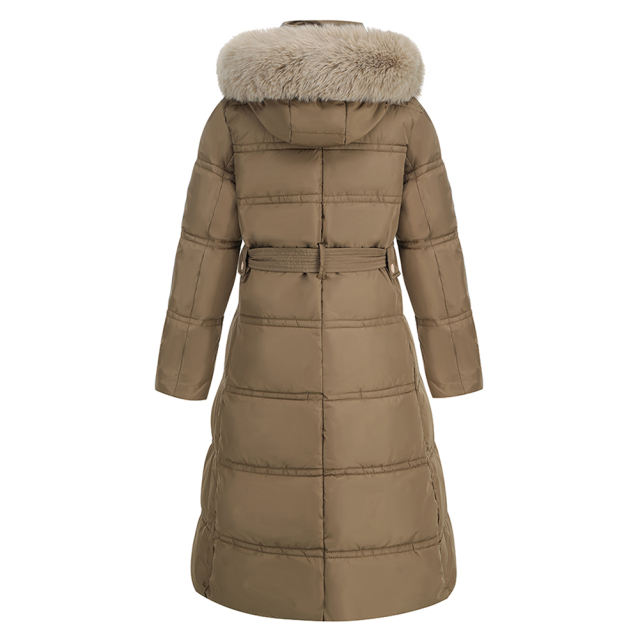 Brown Slim Fit Thick Down Jacket Long Coat TQK280218-17