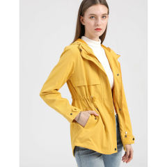 Yellow Waist Drawstring Hooded Outdoor Rainproof Coat TQK280126-7
