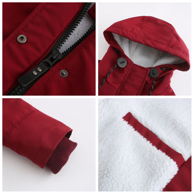 Wine Red Plush Warm Hooded Parka Coat TQK280128-23