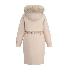 Apricot Zipper Plush Collar Parker Thick Coat 2pcs Set  TQK280219-18