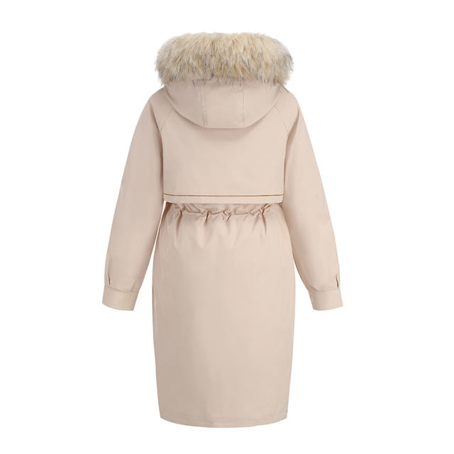Apricot Zipper Plush Collar Parker Thick Coat 2pcs Set  TQK280219-18