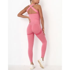 Red Back-Criss Seamless Yoga One Piece Jumpsuit TQE91567-3
