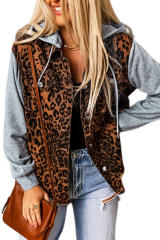Leopard Ripped Hooded Denim Jacket LC788145-20