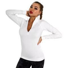White Quick Dry Zipper Knit Tight Yoga Tops TQE91363-1
