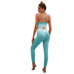 Light Blue Bra with Poacketed Pant Yoga Set TQE91359-30