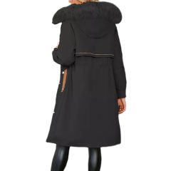Black Zipper Plush Collar Parker Thick Coat 2pcs Set  TQK280219-2