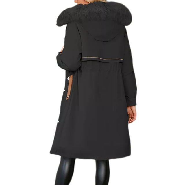 Black Zipper Plush Collar Parker Thick Coat 2pcs Set  TQK280219-2