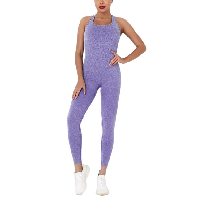 Purple Back-Criss Seamless Yoga One Piece Jumpsuit TQE91567-8