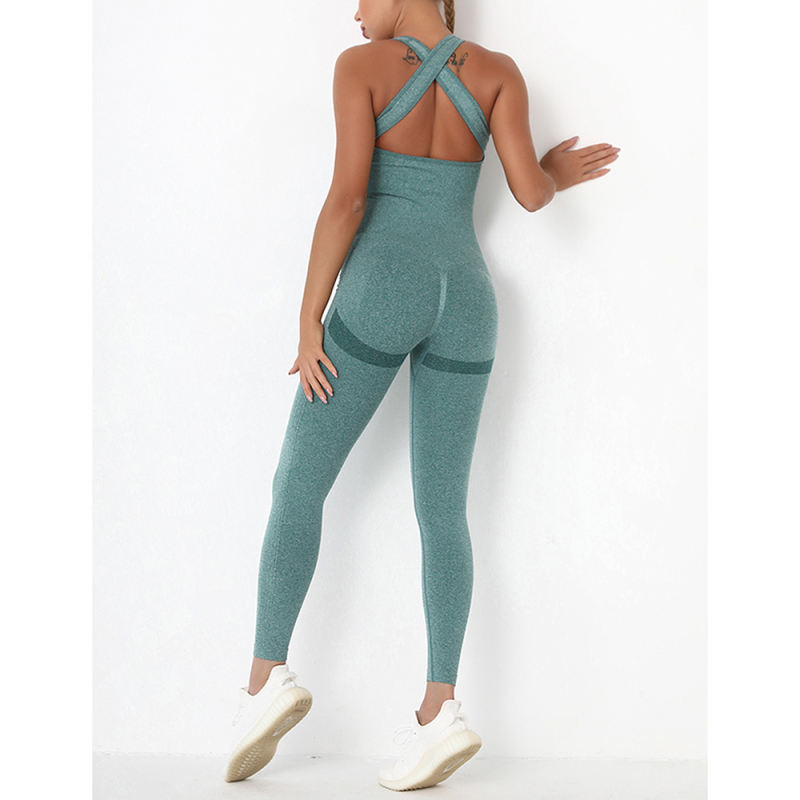 Green Back-Criss Seamless Yoga One Piece Jumpsuit TQE91567-9