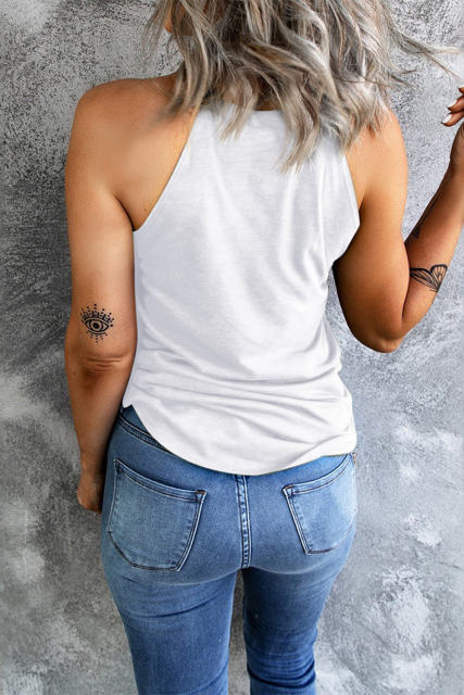 White Plain Halter Neck Tank Top LC2567064-1