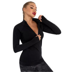 Black Quick Dry Zipper Knit Tight Yoga Tops TQE91363-2